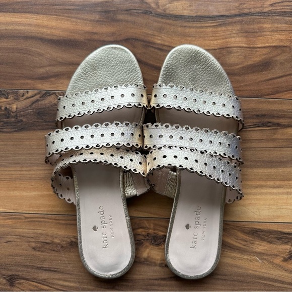 Kate Spade Women's Gold lazer cut strap leather Sandals 7 - Picture 2 of 6